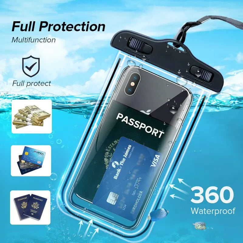 1pcs Universal Waterproof Phone Pouch Cellphone Dry Bag Case Underwater Phone Protector PV Cover for Kayaking, Beach, fishing